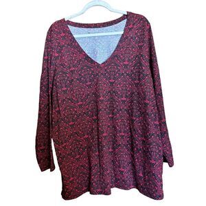 Roamans Tunic Top Womens 22 24 1X Multicolor Paisley Print Boho V Neck Blouse